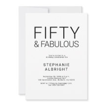 Minimal Fifty and Fabulous 50th Birthday Party Inv