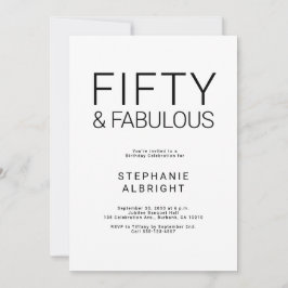 Minimal Fifty and Fabulous 50th Birthday Party Inv Kaart