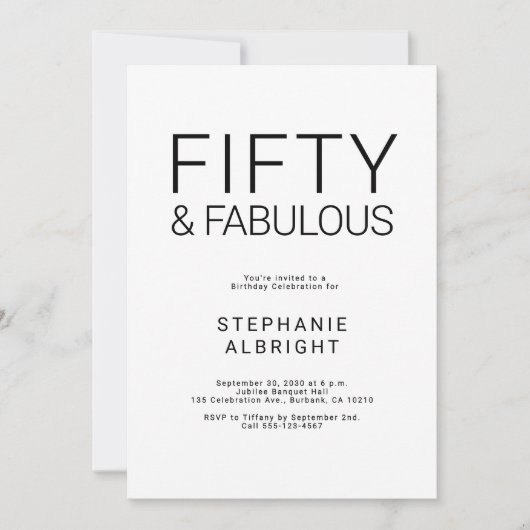 Minimal Fifty and Fabulous 50th Birthday Party Inv Kaart (Voorkant)