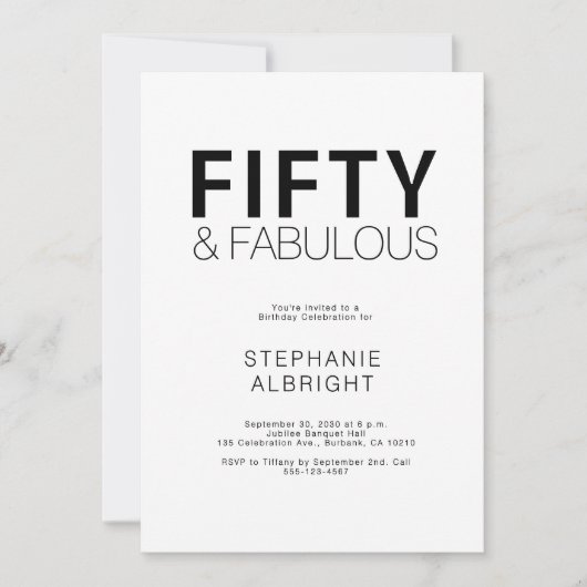 Minimal Fifty and Fabulous 50th Birthday Party Kaart (Voorkant)