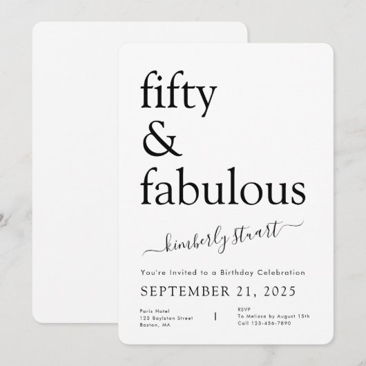 Minimal Fifty and Fabulous 50th Birthday Party  Kaart (Voorkant / Achterkant)