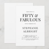 Minimal Fifty and Fabulous 50th Birthday Party Kaart (Voorkant / Achterkant)