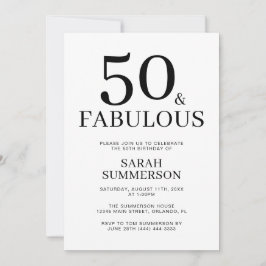 Minimal Fifty and Fabulous 50th Birthday Party Kaart