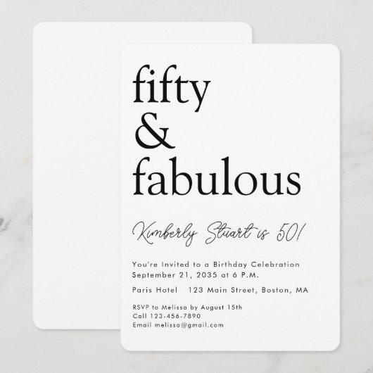 Minimal Fifty and Fabulous 50th Birthday Party  Kaart (Voorkant / Achterkant)