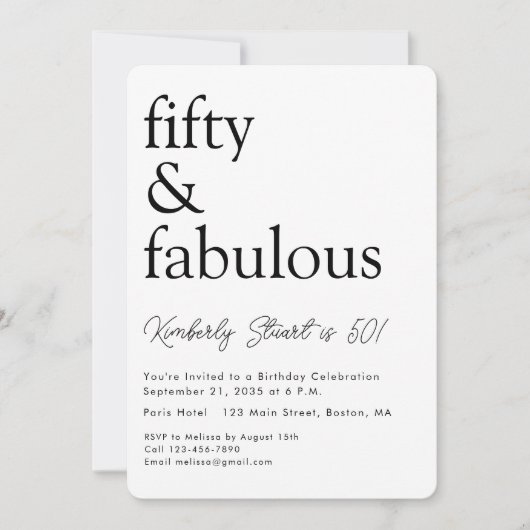 Minimal Fifty and Fabulous 50th Birthday Party Kaart (Voorkant)