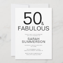 Minimal Fifty and Fabulous 50th Birthday Party Kaart