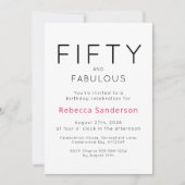 Minimal Fifty and Fabulous 50th Birthday Party Kaart (Voorkant)