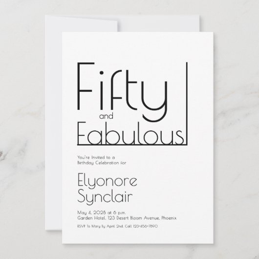 Minimal Fifty and Fabulous 50th Birthday Party Kaart (Voorkant)