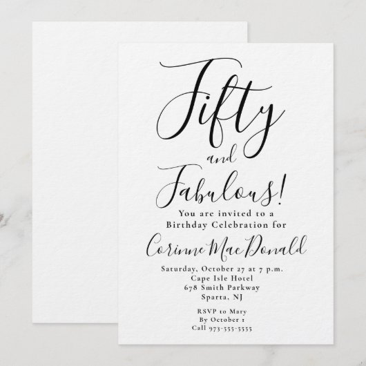 Minimal Fifty and Fabulous 50th Birthday Party Kaart (Voorkant / Achterkant)