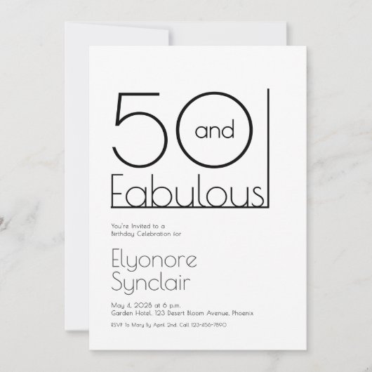 Minimal Fifty and Fabulous 50th Birthday Party Kaart (Voorkant)