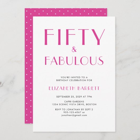 Minimal Fifty and Fabulous 50th Birthday Party Kaart (Voorkant / Achterkant)