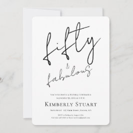 Minimal Fifty and Fabulous 50th Script Birthday Kaart