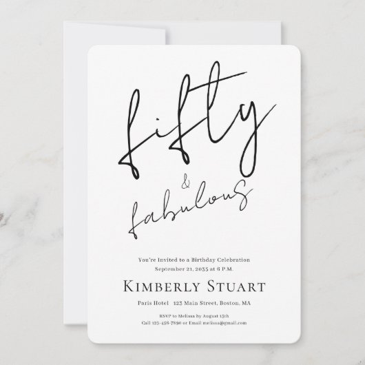 Minimal Fifty and Fabulous 50th Script Birthday Kaart (Voorkant)