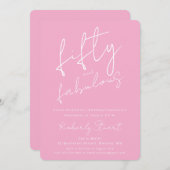 Minimal Fifty & Fabulous 50th Script Pink Birthday Kaart (Voorkant / Achterkant)