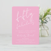 Minimal Fifty & Fabulous 50th Script Pink Birthday Kaart (Staand voorkant)