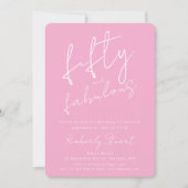 Minimal Fifty & Fabulous 50th Script Pink Birthday Kaart (Voorkant)