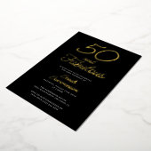 Minimal Fifty Fabulous Black 50th Birthday Party Folie Uitnodiging (Gedraaid)