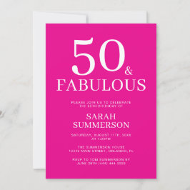 Minimal Fifty Fabulous Pink 50th Birthday Party Kaart