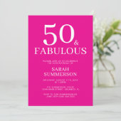 Minimal Fifty Fabulous Pink 50th Birthday Party Kaart (Staand voorkant)