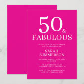 Minimal Fifty Fabulous Pink 50th Birthday Party Kaart (Voorkant / Achterkant)