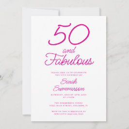 Minimal Fifty Fabulous Pink 50th Birthday Party Kaart