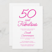 Minimal Fifty Fabulous Pink 50th Birthday Party Kaart (Voorkant / Achterkant)