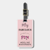Minimal Fifty Fabulous Pink Typography 50 Birthday Bagagelabel (Voorkant verticaal)