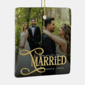 Minimal First Christmas Married Couples 2 Photos Keramisch Ornament (Rechts)