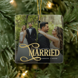 Minimal First Christmas Married Couples 2 Photos Keramisch Ornament
