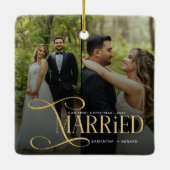 Minimal First Christmas Married Couples 2 Photos Keramisch Ornament (Achterkant)