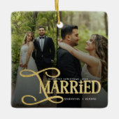 Minimal First Christmas Married Couples 2 Photos Keramisch Ornament (Voorkant)