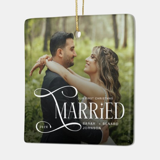 Minimal First Christmas Married Couples 2 Photos Keramisch Ornament (Links)