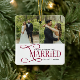 Minimal First Christmas Married Couples 2 Photos Keramisch Ornament