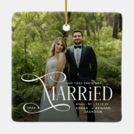 Minimal First Christmas Married Couples 2 Photos Keramisch Ornament