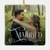 Minimal First Christmas Married Couples 2 Photos Keramisch Ornament (Voorkant)
