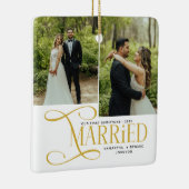 Minimal First Christmas Married Couples 2 Photos Keramisch Ornament (Rechts)