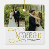 Minimal First Christmas Married Couples 2 Photos Keramisch Ornament (Achterkant)