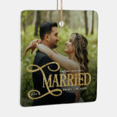 Minimal First Christmas Married Couples 2 Photos Keramisch Ornament (Rechts)