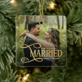 Minimal First Christmas Married Couples 2 Photos Keramisch Ornament
