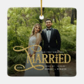 Minimal First Christmas Married Couples 2 Photos Keramisch Ornament (Achterkant)