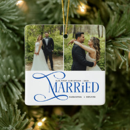 Minimal First Christmas Married Couples 2 Photos Keramisch Ornament