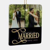 Minimal First Christmas Married Couples 2 Photos Keramisch Ornament (Rechts)