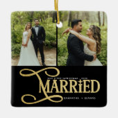 Minimal First Christmas Married Couples 2 Photos Keramisch Ornament (Voorkant)