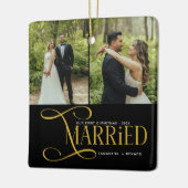 Minimal First Christmas Married Couples 2 Photos Keramisch Ornament (Links)