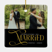 Minimal First Christmas Married Couples 2 Photos Keramisch Ornament (Achterkant)