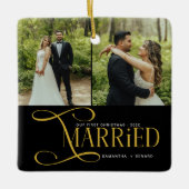 Minimal First Christmas Married Couples 2 Photos Keramisch Ornament (Voorkant)