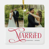 Minimal First Christmas Married Couples 2 Photos Keramisch Ornament (Voorkant)