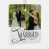 Minimal First Christmas Married Couples 2 Photos Keramisch Ornament (Rechts)