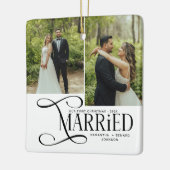 Minimal First Christmas Married Couples 2 Photos Keramisch Ornament (Links)