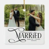 Minimal First Christmas Married Couples 2 Photos Keramisch Ornament (Achterkant)